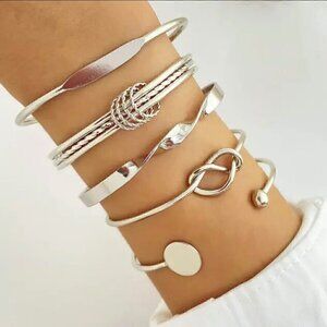 NEW Silver Bangle Bracelet Set 5 PCs Skinny Bracelet Boho Festival